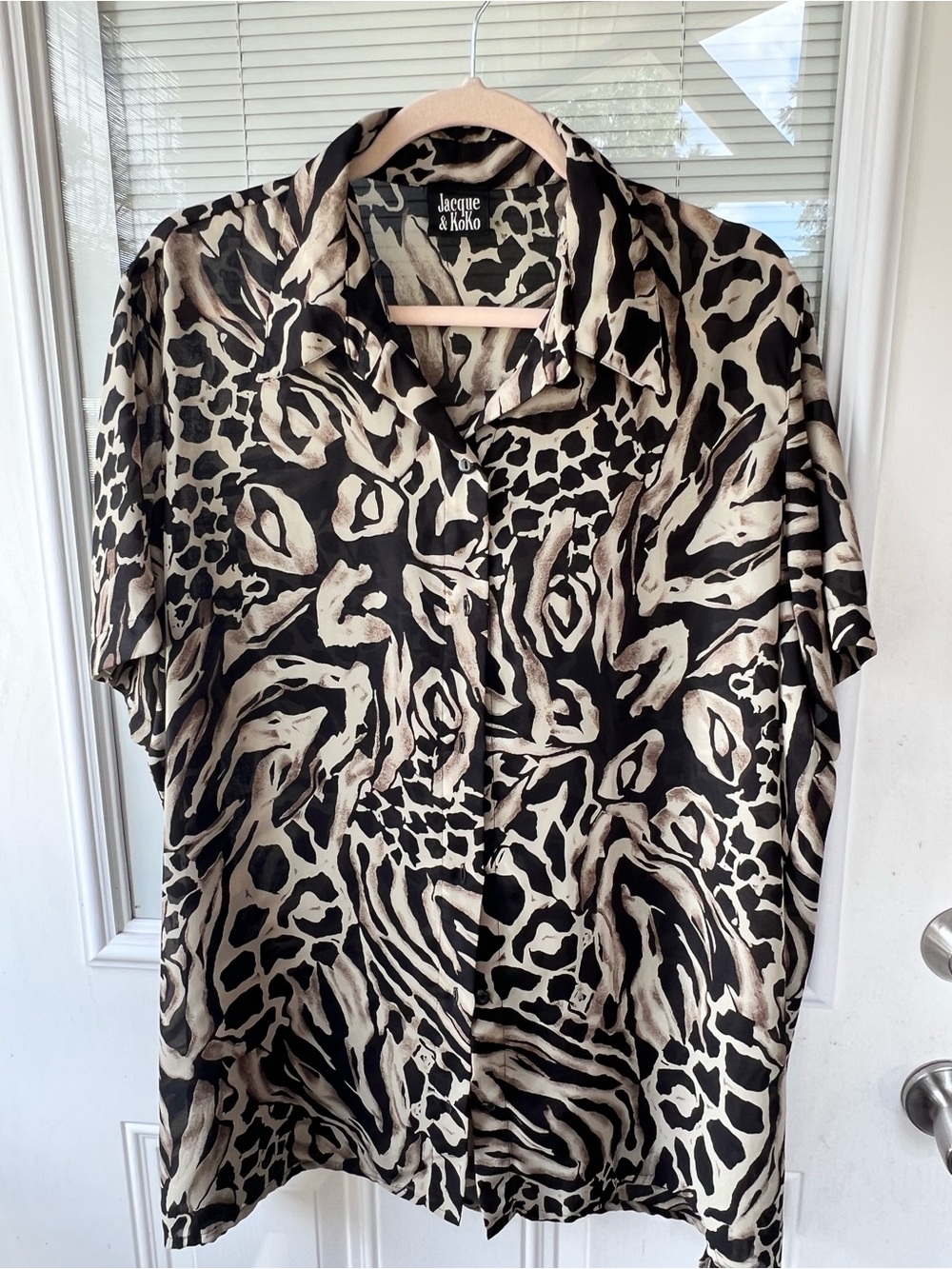 Jacque & Koko Black and Beige Animal-Print Button-Down Shirt